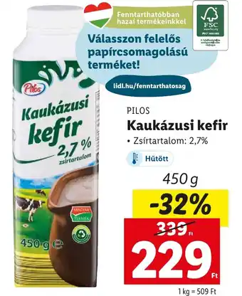 Lidl Pilos Kaukázusi kefir 2,7% 450g ajánlat