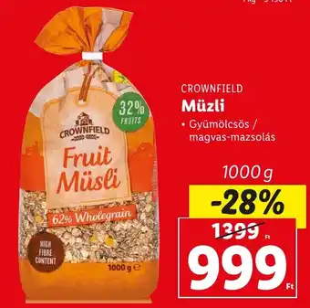 Lidl CROWNFIELD Müzli 1kg ajánlat