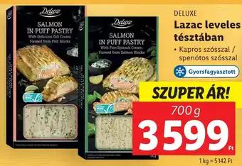 Lidl DELUXE Lazac leveles tésztában 700g ajánlat