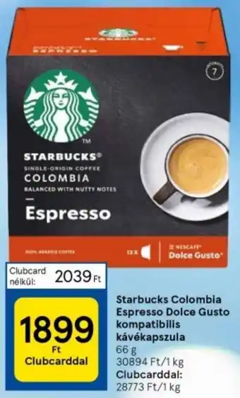 Tesco Starbucks Colombia Espresso Dolce Gusto kompatibilis kávékapszula 66g ajánlat