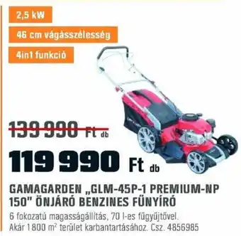 OBI GAMAGARDEN „GLM-45P-1 PREMIUM-NP 150" ÖNJÁRÓ BENZINES FŰNYÍRÓ ajánlat