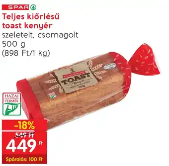 Spar Teljes kiőrlésű toast kenyér 500g ajánlat
