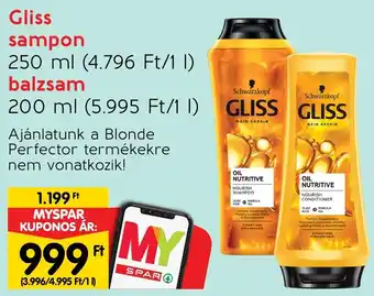 Spar Gliss sampon 250ml, balzsam 200ml ajánlat