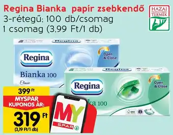Spar Regina Bianka papír zsebkendő 100db ajánlat