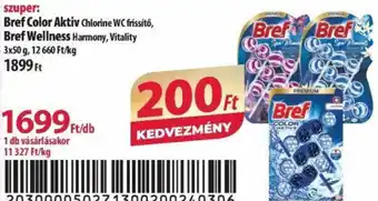 Coop Bref Color Aktiv Chlorine WC frissítő, Bref Wellness Harmony, Vitality 3x50g ajánlat
