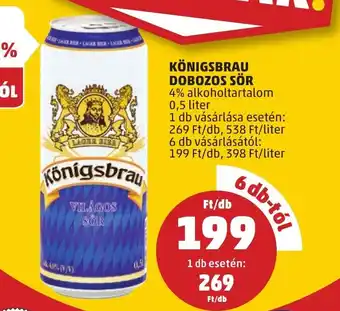 PENNY KÖNIGSBRAU DOBOZOS SÖR 4% 0,5l ajánlat