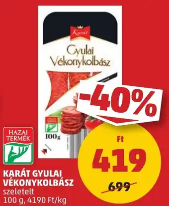 PENNY KARÁT GYULAI VÉKONYKOLBÁSZ 100g ajánlat