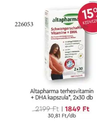 Rossmann Altapharma terhesvitamin + DHA kapszula*, 2x30 db ajánlat