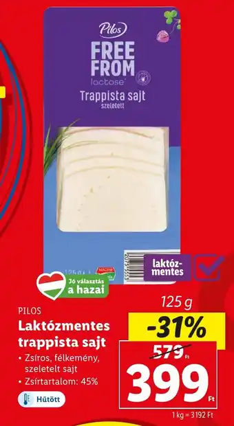Lidl PILOS Laktózmentes trappista sajt 45% 125g ajánlat