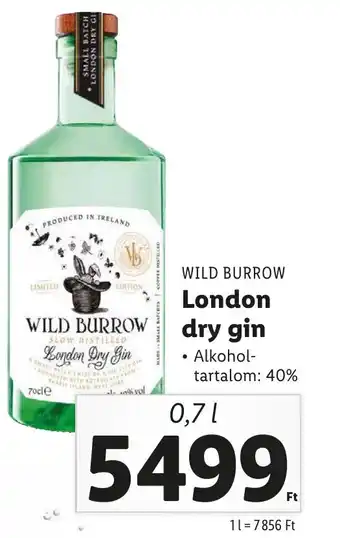 Lidl WILD BURROW London dry gin 40% 0,7l ajánlat