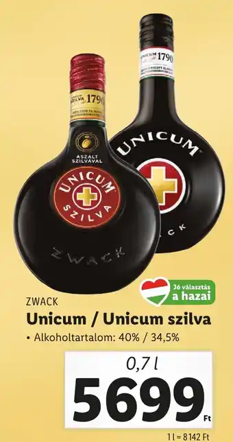 Lidl ZWACK Unicum 40%, Unicum szilva 34,5% 0,7l ajánlat