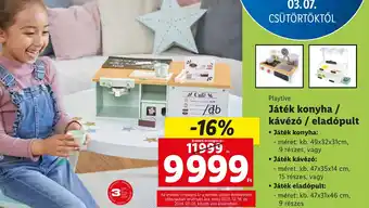 Playtive Játék konyha 49x32x31 cm, kávézó 47x35x14 cm, eladópul 47x31x46 cmt