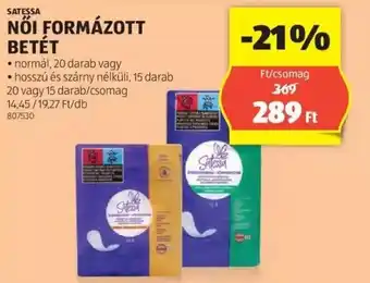 ALDI SATESSA NŐI FORMÁZOTT BETÉT 20db vagy 15db ajánlat
