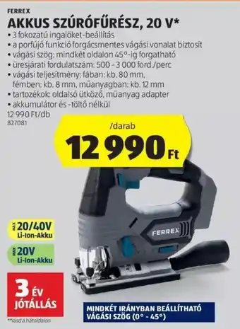 ALDI FERREX AKKUS SZÚRÓFŰRÉSZ, 20 V ajánlat