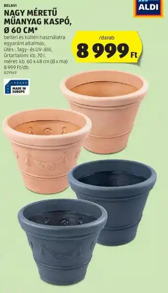 ALDI BELAVI NAGY MÉRETŰ MŰANYAG KASPÓ, Ø 60 CM ajánlat