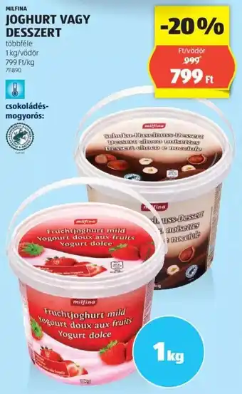 ALDI MILFINA JOGHURT VAGY DESSZERT 1kg ajánlat