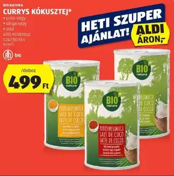 ALDI BIO NATURA CURRYS KÓKUSZTEJ 400ml ajánlat