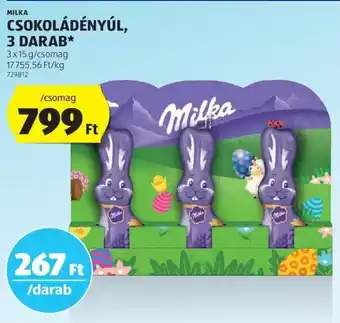 ALDI MILKA CSOKOLÁDÉNYÚL, 3 DARAB 3x15 g/csomag ajánlat