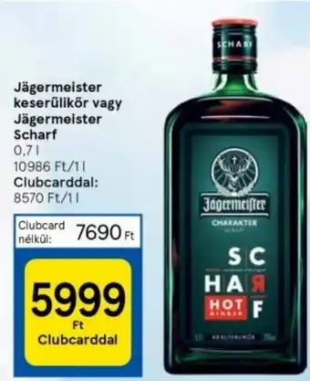 Tesco Jägermeister keserűlikör vagy Jägermeister Scharf 0,7l ajánlat