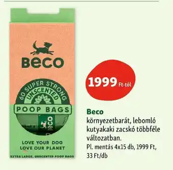 Beco környezetbarát, lebomló kutyakaki zacskó többféle változatban.