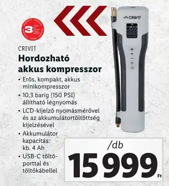 Lidl ACRIVIT Hordozható akkus kompresszor ajánlat