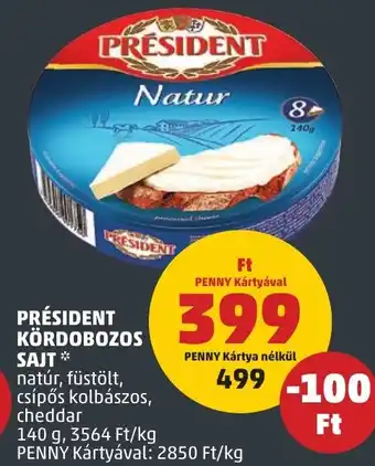 PENNY PRÉSIDENT KÖRDOBOZOS SAJT 140g ajánlat
