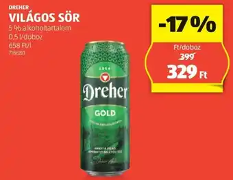 ALDI DREHER VILÁGOS SÖR 5% 0,5l ajánlat