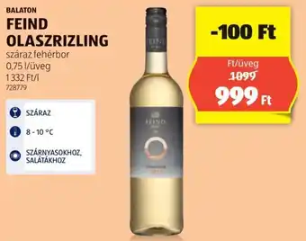 ALDI BALATON FEIND OLASZRIZLING 0,75l ajánlat