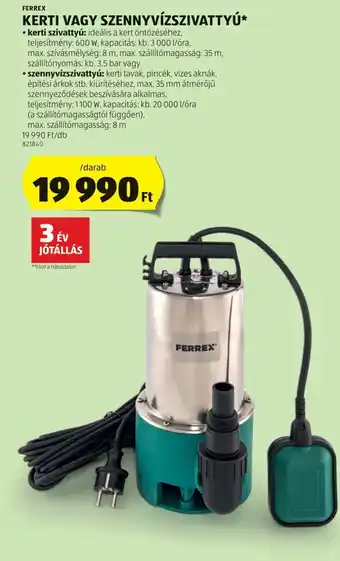 ALDI FERREX KERTI VAGY SZENNYVÍZSZIVATTYÚ ajánlat