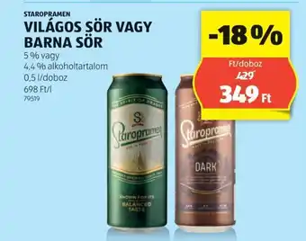 ALDI STAROPRAMEN VILÁGOS SÖR VAGY BARNA SÖR 0,5l ajánlat
