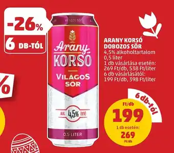 PENNY ARANY KORSÓ DOBOZOS SÖR 4,5% 0,5l ajánlat