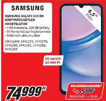 Media Markt SAMSUNG GALAXY A15 DS KÁRTYAFÜGGETLEN OKOSTELEFON ajánlat