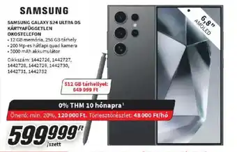 Media Markt SAMSUNG GALAXY S24 ULTRA DS KÁRTYAFÜGGETLEN OKOSTELEFON ajánlat