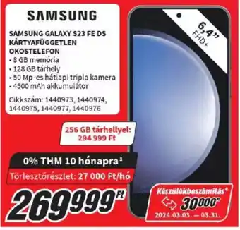 Media Markt SAMSUNG GALAXY S23 FE DS KÁRTYAFÜGGETLEN OKOSTELEFON ajánlat