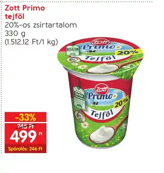 Spar Zott Primo tejföl 330g ajánlat