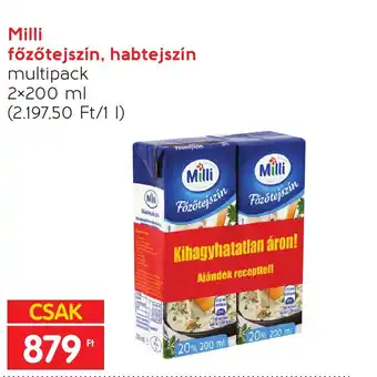 Milli főzőtejszín, habtejszín multipack 2×200 ml