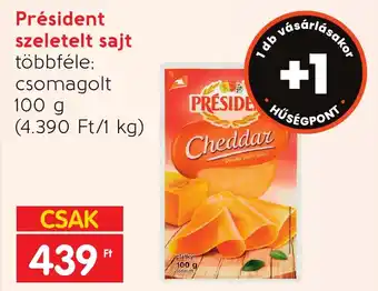 Spar Président szeletelt sajt többféle 100g ajánlat
