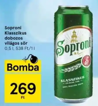 Tesco Soproni Klasszikus dobozos világos sör 0,5 l ajánlat