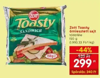 Spar Zott Toasty ömlesztett sajt 150g ajánlat