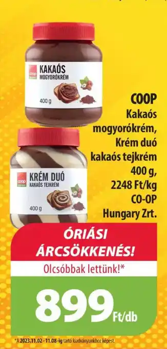 Coop COOP Kakaós mogyorókrém 400g ajánlat