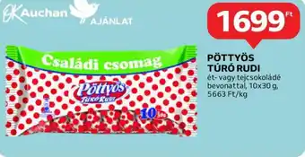 Auchan PÖTTYÖS TÚRÓ RUDI ét- vagy tejcsokoládé bevonattal, 10x30 g ajánlat