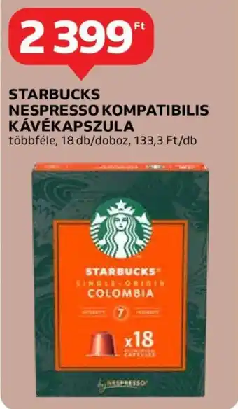 Auchan STARBUCKS NESPRESSO KOMPATIBILIS KÁVÉKAPSZULA 18db ajánlat