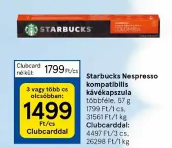 Tesco Starbucks Nespresso kompatibilis kávékapszula többféle, 57 g ajánlat