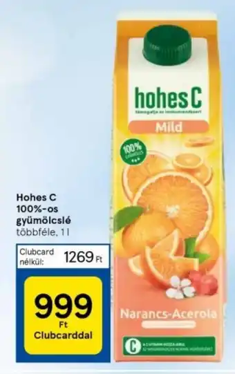 Tesco Hohes C 100%-os gyümölcslé többféle, 1l ajánlat