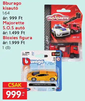 Spar Bburago kisautó, Majorette S.O.S autó, Bloxies figura 1db ajánlat