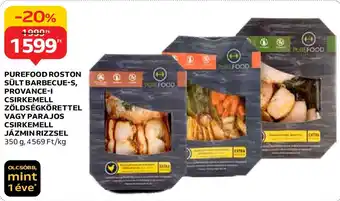 Auchan PUREFOOD ROSTON SÜLT BARBECUE-S, PROVANCE-I CSIRKEMELL ZÖLDSÉGKÖRETTEL VAGY PARAJOS CSIRKEMELL JÁZMIN RIZZSEL 350g ajánlat