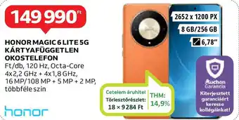 Auchan HONOR MAGIC 6 LITE 5G KÁRTYAFÜGGETLEN OKOSTELEFON ajánlat
