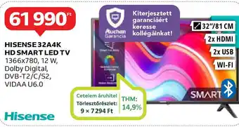 Auchan HISENSE 32A4K HD SMART LED TV ajánlat
