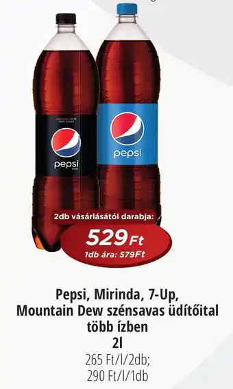 Pepsi, Mirinda, 7-Up, Mountain Dew szénsavas üdítőital több ízben 2l