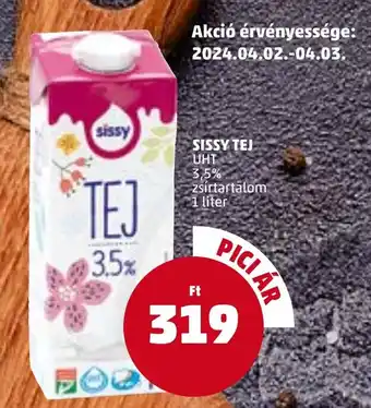PENNY SISSY TEJ UHT 3,5% 1l ajánlat